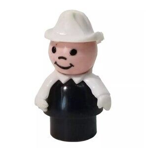 Vintage Fisher Price Little People Fireman Figure Retro Toy Black White 1980s